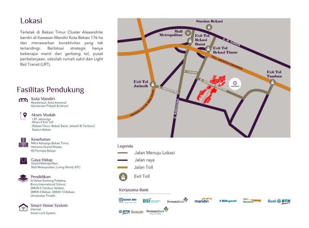 Akses tol dan LRT dekat perumahan Cluster Alexandrite Bekasi